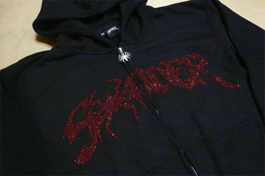 NEW Rhinestone Spiderman Zip-Up Black and Red