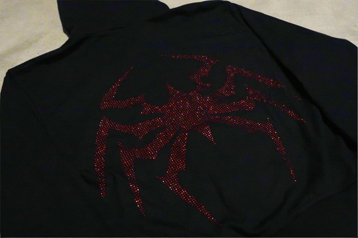 NEW Rhinestone Spiderman Zip-Up Black and Red