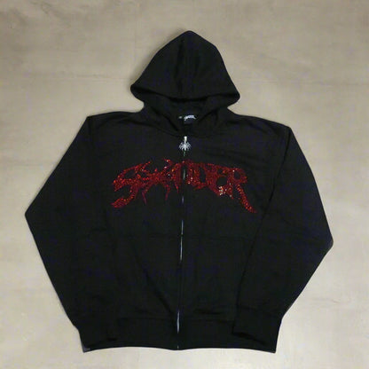 NEW Rhinestone Spiderman Zip-Up Black and Red