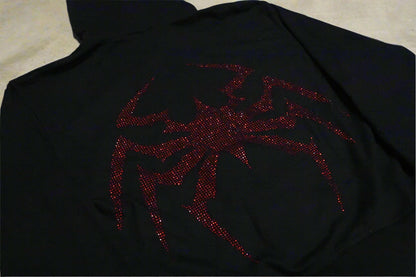 NEW Rhinestone Spiderman Zip-Up Black and Red