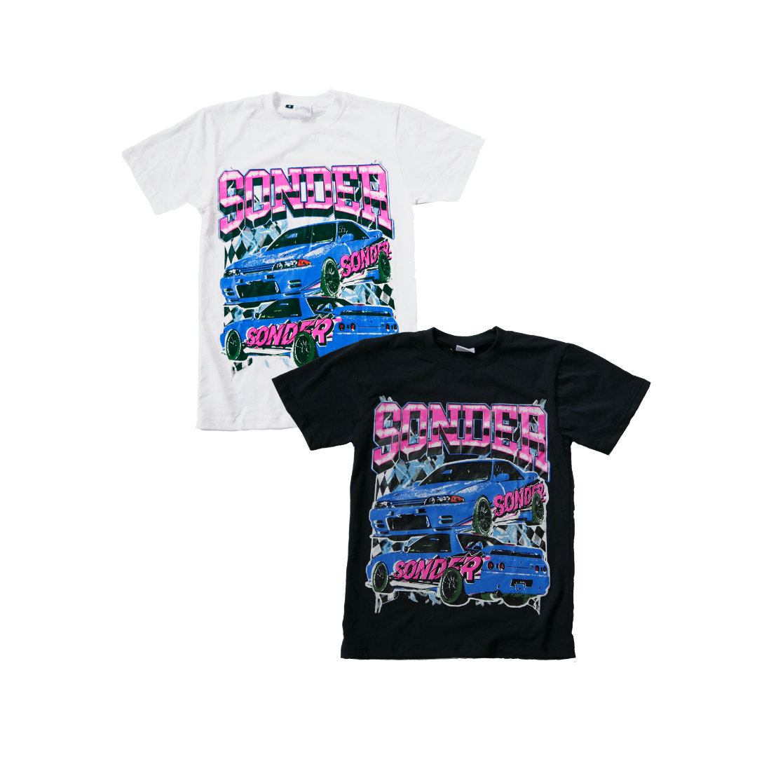 JDM Car Tee in Pink and Blue